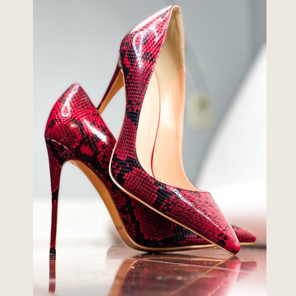 Red Snakeskin Pointed Toe Pumps – Bold 4.75” Heels‎